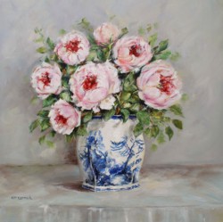 Original Painting on Panel - Peonies in Blue & White - Postage is included Australia Wide