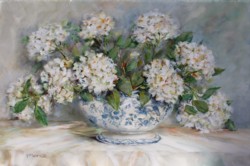 Original Painting on Panel - Display of Hydrangeas in Blue & White Tureen - Postage is included Australia Wide