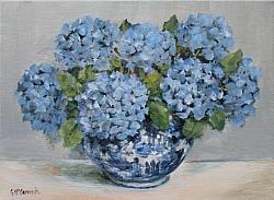 Original Painting on Canvas - Blue and White Bowl with Hydrangeas - Postage included Australia wide