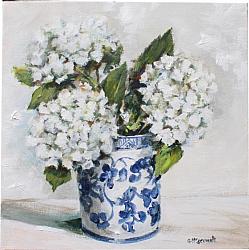 Original Painting on Canvas - B & W Pot with Hydrangeas - FREE postage Australia wide