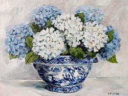 Original Painting on Canvas - Blue & White Hydrangeas - postage included Australia wide
