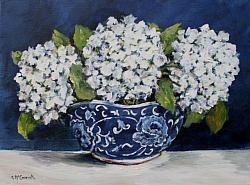 Original Painting on Canvas - Bowl of White Hydrangeas - postage included Australia wide