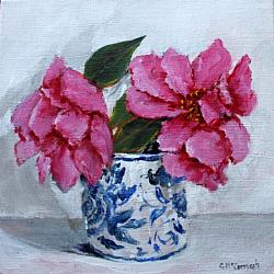 Original Painting on Canvas - Camellias in B & W - 20 x 20cm series