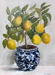 Original Painting on Canvas - Topiary Lemons in B & W - postage included Australia wide