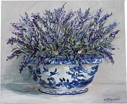 Original Painting on Canvas - Lavenders in a Pot - postage included Australia wide