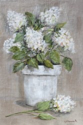 Original Painting on Panel - White Hydrangea love on linen SOLD