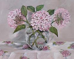 ORIGINAL  Painting on Canvas - Pink toned Hydrangeas - postage included Australia wide