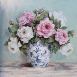 Original Painting on Panel - Scented Roses in Blue & White Bowl