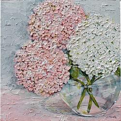 ORIGINAL Painting on Panel - Pink & White Hydrangeas - postage included Australia wide