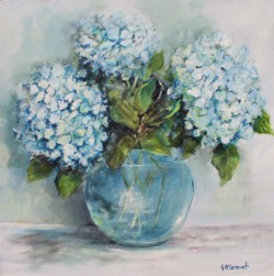 Original Painting on Panel - Nearly Blue Hydrangeas - Postage is included Australia Wide