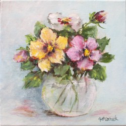 Original Painting on Canvas - Pansies in a vase - 20 x 20cm series