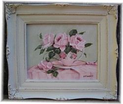 Original Painting - Favourite Pink Tea Cup and Roses - FREE POSTAGE AUSTRALIA WIDE