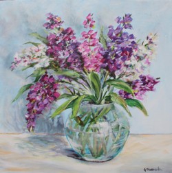 Original Painting on Panel - Stocks in Glass Vase - Postage is included Australia Wide