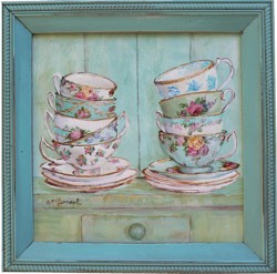 Original Painting - Stacked Tea Cups Gallore - Postage is included Australia Wide.