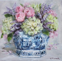 Original Painting on Canvas - Florals in Blue & White - 25 x 25cm series