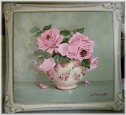 Original Painting - Rose Blooms in a Chintz Bowl - FREE POSTAGE AUSTRALIA WIDE