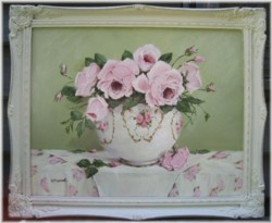 Original Painting - Larger size - Pink Summer Roses in a China Bowl - Postage is included Australia wide
