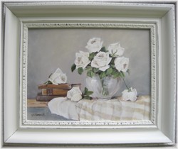 Original Painting - White Roses and Vintage Books - Postage is included Australia wide