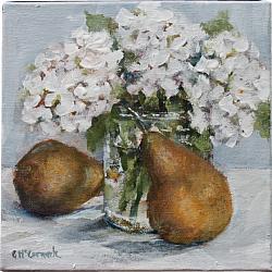 Original Painting on Canvas - Hydrangeas and Pears - 20 x 20cm series