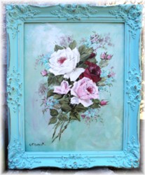 Original Painting - Bouquet of Roses Aqua toned background - Postage is included Australia Wide