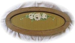Hand Painted Vintage Oval Mirror - White Roses - Postage is Included Australia Wide
