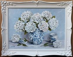 Original Painting - Still Life White Hydrangeas - postage included Australia wide