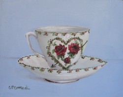 Original Painting  on Canvas - Valentines Day Tea Cup - Postage is included Australia Wide