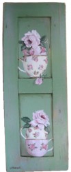 Original Painting on Chippy Green Panel - Roses & Tea Cups - Postage is included in the Price Australia wide