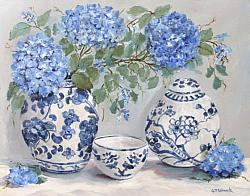 Original Painting on Canvas - Hydrangeas with Blue & White - postage included Australia wide