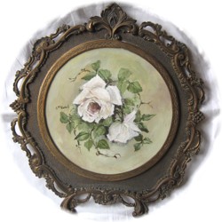 Original Painting  "Creamy White Roses" in a Vintage Brass frame