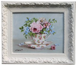 Original Painting - "Blooms in a Tea Cup" - FREE POSTAGE Australia wide