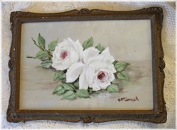 Original Painting - White Roses in a Vintage Frame - FREE POSTAGE Australia wide