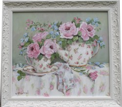 Original Painting - Morning Tea with Flowers - Postage is included Australia wide