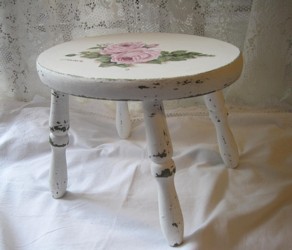 Hand Painted Timber Stool with Pink Roses - Postage is included Australia wide