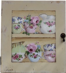 Original Painting on Vintage Cupboard door - China & Blooms - Postage is included Australia wide