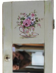 Hand Painted Tea Cup & Blooms on Vintage Cupboard door - Postage is included Australia wide