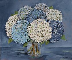 ORIGINAL Painting on Canvas - Blue and White Hydrangeas - Postage included Australia wide