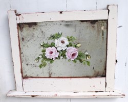 Chippy Old Mirror - with hand painted rose design
