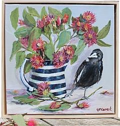 FRAMED - Magpie under Gum blossum - Postage included Australia wide