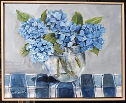 Original Painting on Panel - Blue Hydrangeas - Postage is included Australia Wide