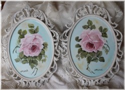 Original pair of Rose Paintings in Scrolly Italian frames - Postage is included Australia wide