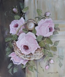 Original Painting on Canvas -"Roses in a Basket" - Postage is included Australia Wide