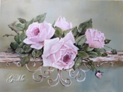 Original Painting on Canvas -"Roses on a Bench" - Postage is included Australia Wide
