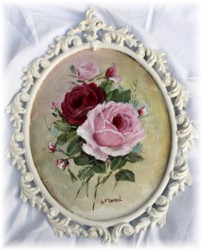 Original Painting "2 Roses" in Scrolly Italian Frame - Postage is included Australia wide