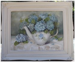 Original Painting - Hydrangeas in a Tea Pot - Postage is included in the price Australia wide