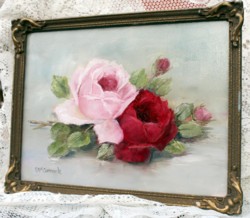 Original Painting - Vintage Framed Roses - FREE POSTAGE Australia wide