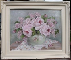 Original Painting - Pink Roses & Lilacs - Postage is included Australia Wide