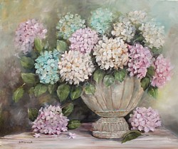 Original Painting on Canvas - Hydrangeas in a Rustic Urn - Postage is included Australia Wide