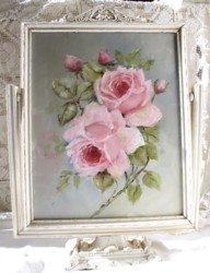 Original Painting -  Pair of Pink Roses in a Vintage Swing Frame - Postage is included in the price Australia Wide