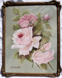 Original Painting - Roses in a Vintage Frame - FREE POSTAGE Australia wide